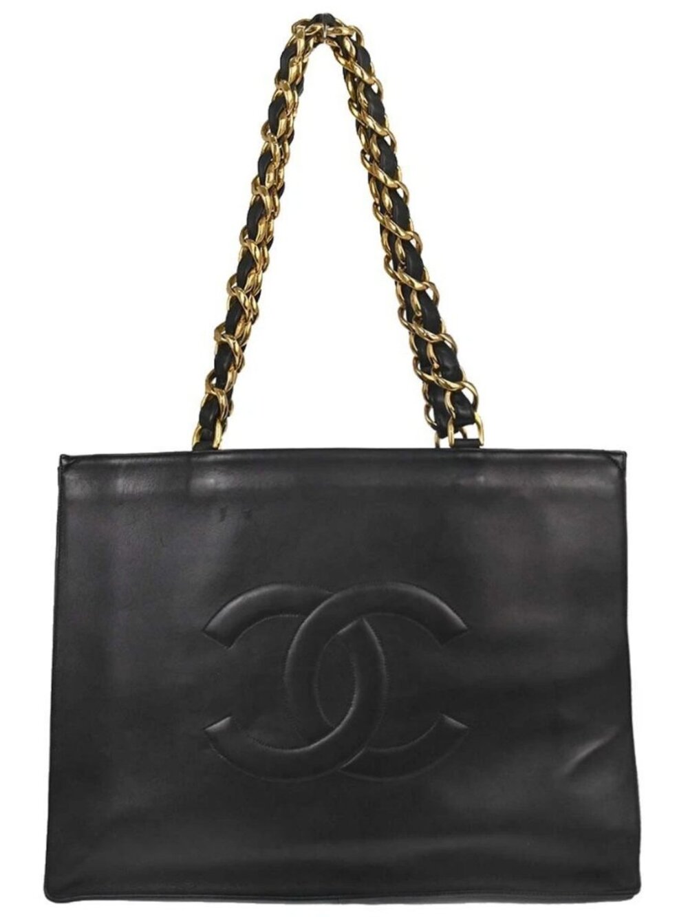 Chanel Black Lambskin Chain Tote Shoulder Bag 168490